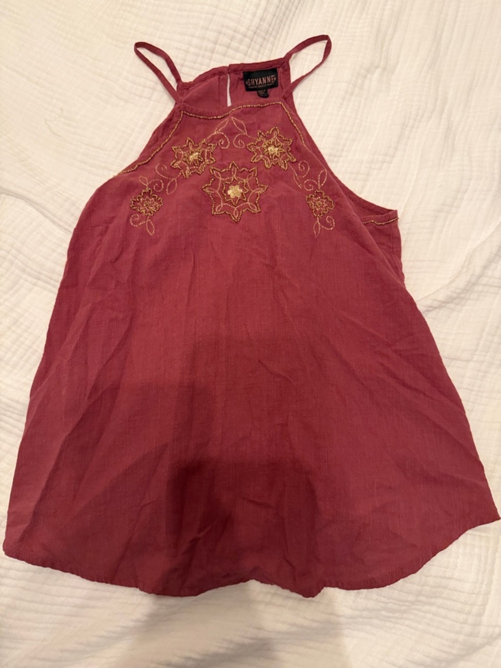 Shyanne Burgundy Halter Camisole with Gold Floral Embroidery